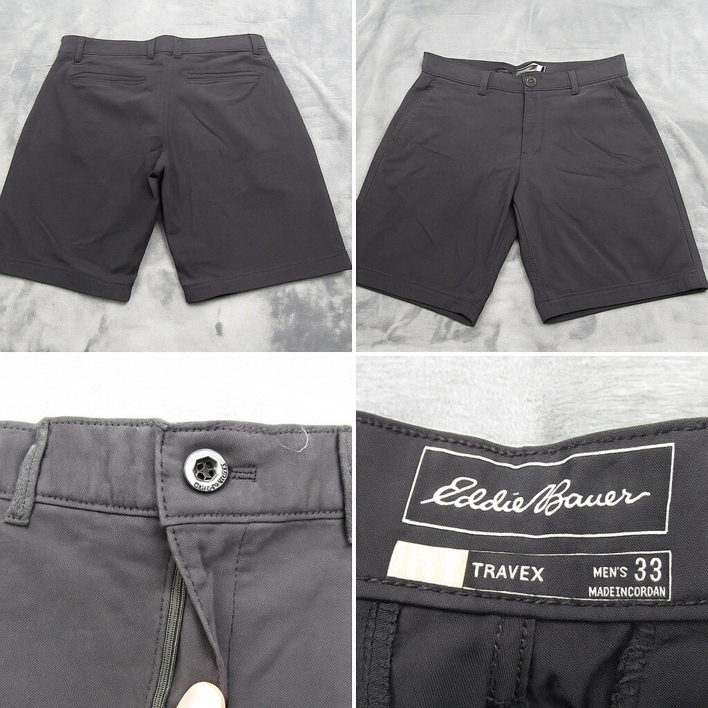 Eddie Bauer Travex Shorts Men 33 Black Pockets Zip Fly Flat Front Chino Casual